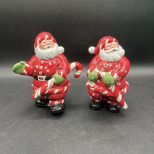 Certified International Susan Winget Peppermint Santa Salt & Pepper Shakers NIB